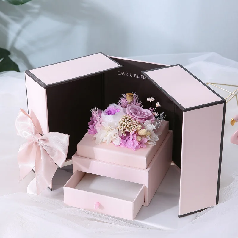 Бумажные пакеты, коробка для подарков, складная коробка для цветов, гостиная, свадьба, портативная чудесная коробка для украшений с сумкой - Цвет: Фиолетовый