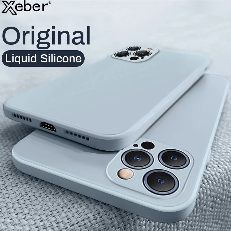 Original Liquid Silicone Square Phone Case For iPhone 12 Pro Max 13 11 XS X XR Mini 6S 7 8 Plus SE2 Camera Protection Soft Cover | Мобильные