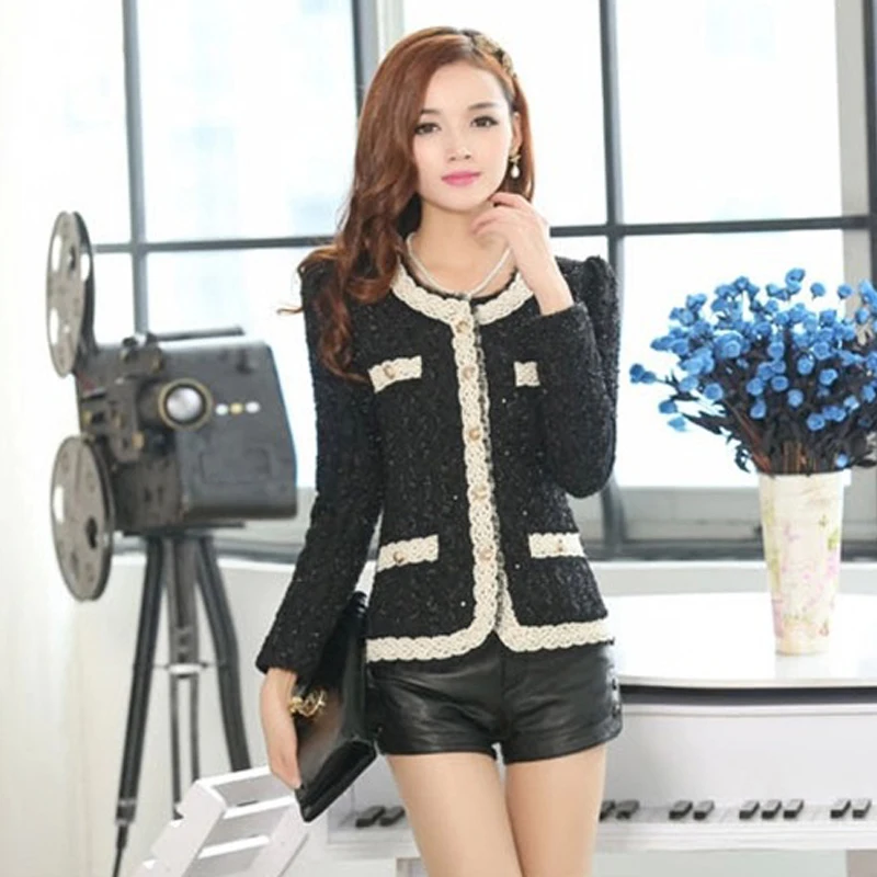 

2020 autumn Korean style jackets for women patchwork o neck with buttons pockets slim coats femme casual outwear abrigo mujer