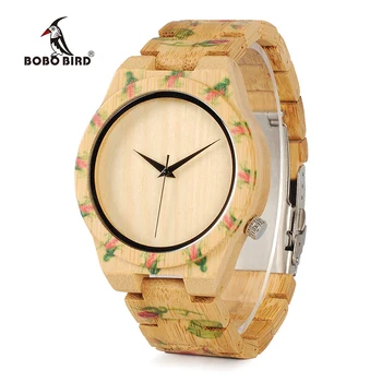

BOBO BIRD Watch Women Rose Pattern Bamboo Watches Bamboo Band Ladies Wristwatches relogio feminino B-D21