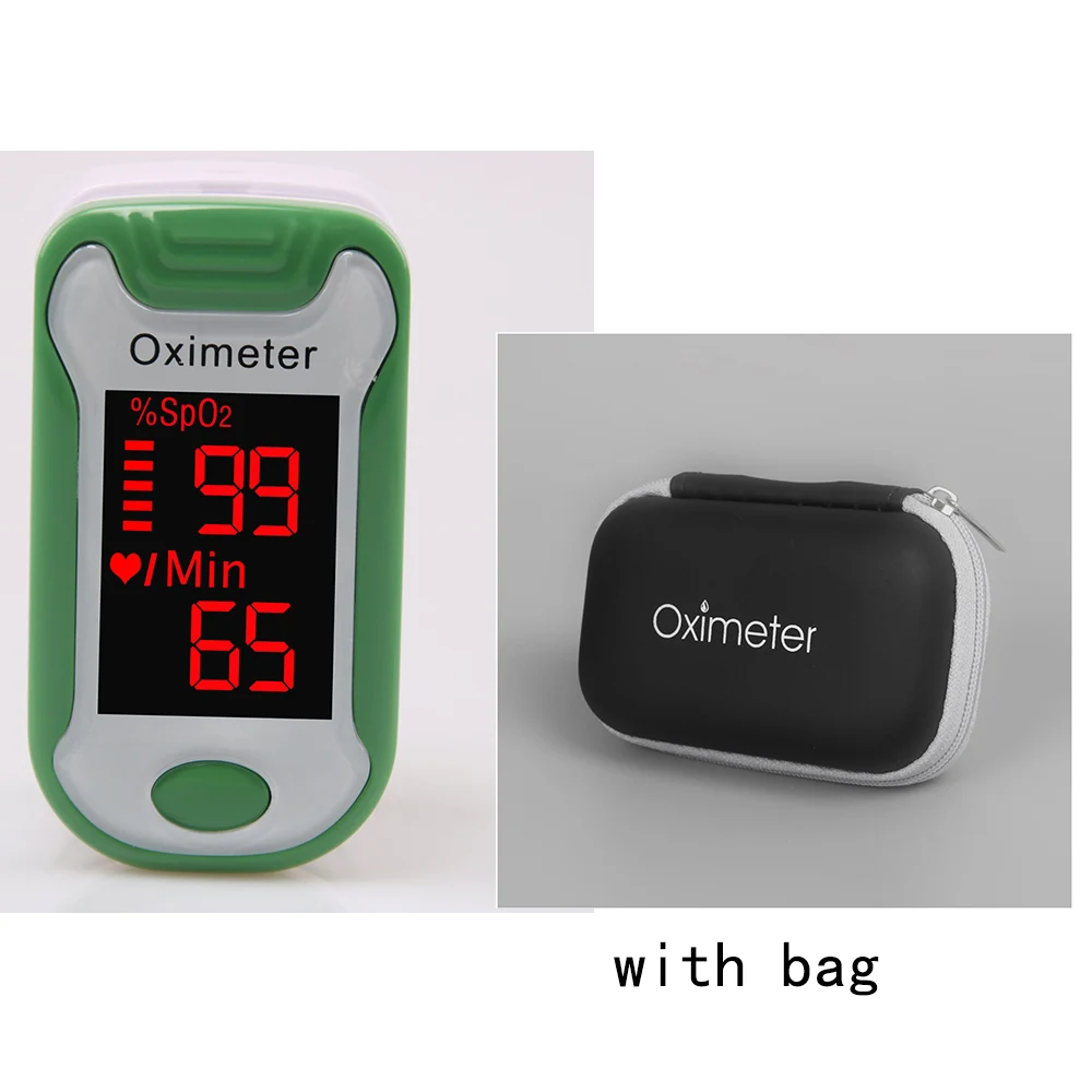 green with bag Портативный Пальчиковый оксиметр, медицинское оборудование, монитор Heartrate, цифровой аппарат для измерения пульса, оксиметр - Цвет: green with bag