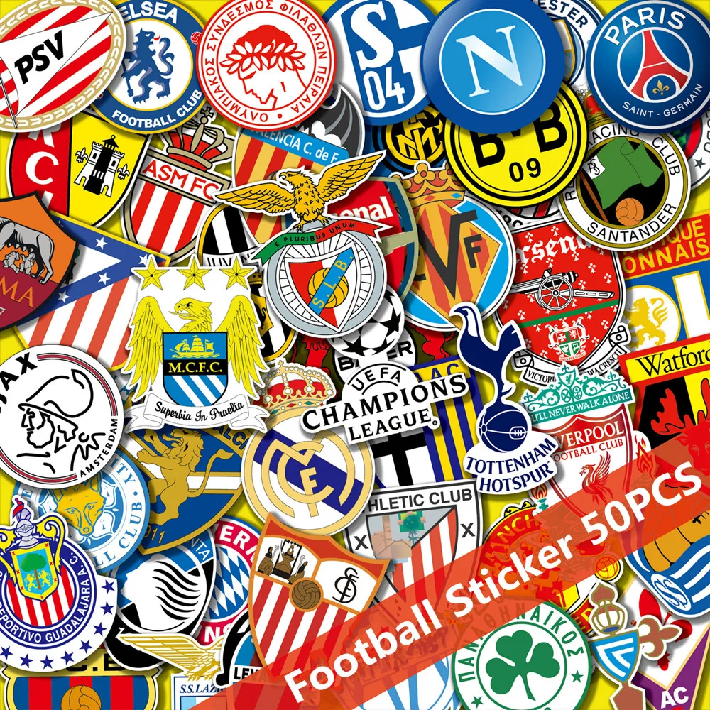 

50pcs/lot Football Club Car Stickers DIY Creative Decals Graffiti Skateboard Hand Luggage Laptop Toys Graffiti Sticker