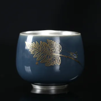 

Sterling Silver 999 Cup Ceramic Yiye Zhiqiu Ceramic Kung Fu Tea Set Gilt Silver Cup Master Cup Teacup 90ML