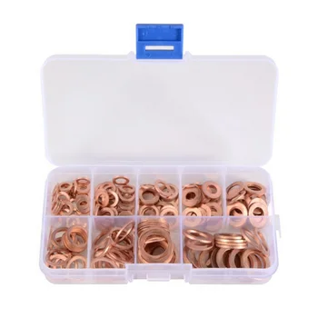 

200pc/set Solid Copper Crush Washers Seal Sealing Flat O-Ring Gaskets Assorted P