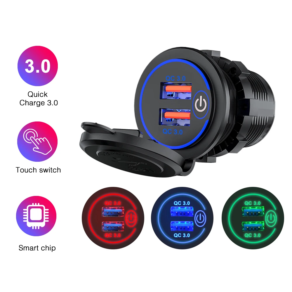 Auto 12V buchse USB 24V 36W QC 3,0 2 USB Ladegerät auto Buchse Touch Schalter Wasserdichte Universal auto Lkw Lade Socker für Telefon