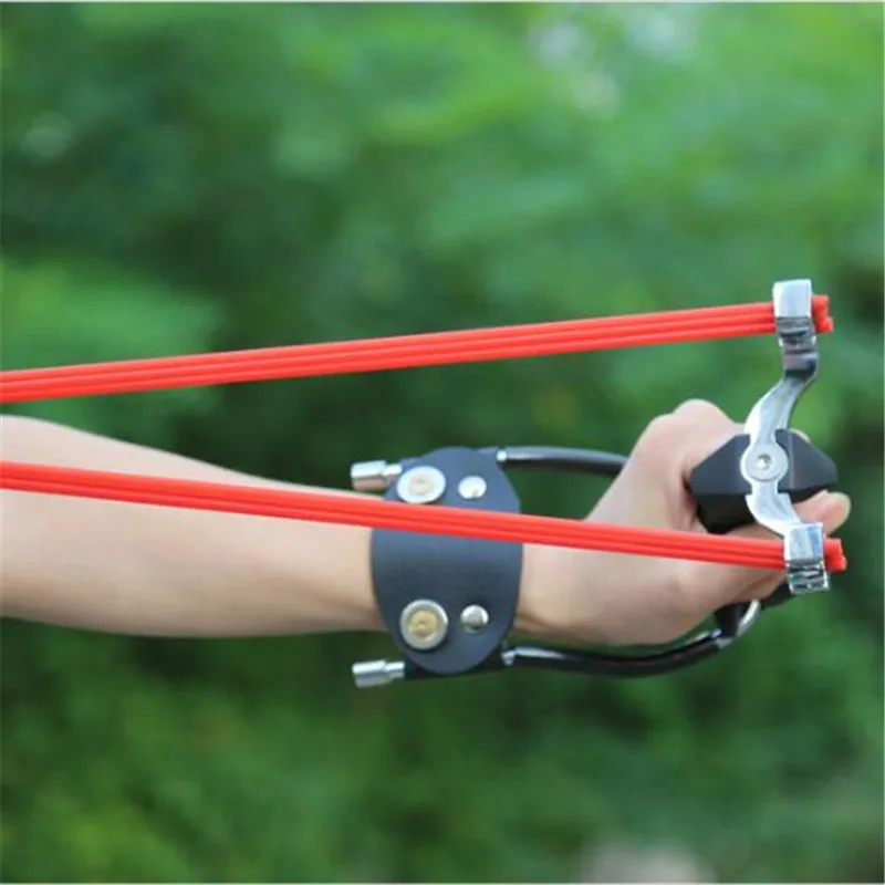 

Powerful Professional Two rubber band traditional slingshot high strength steel Hunting Catapult Hunter Folding Wrist Sling Shot