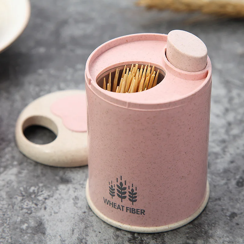 

Automatic Toothpick Holder Wheat Straw Automatic Pop Up Toothpick Storage Box Living Room Table Portable Toothpick Dispenser