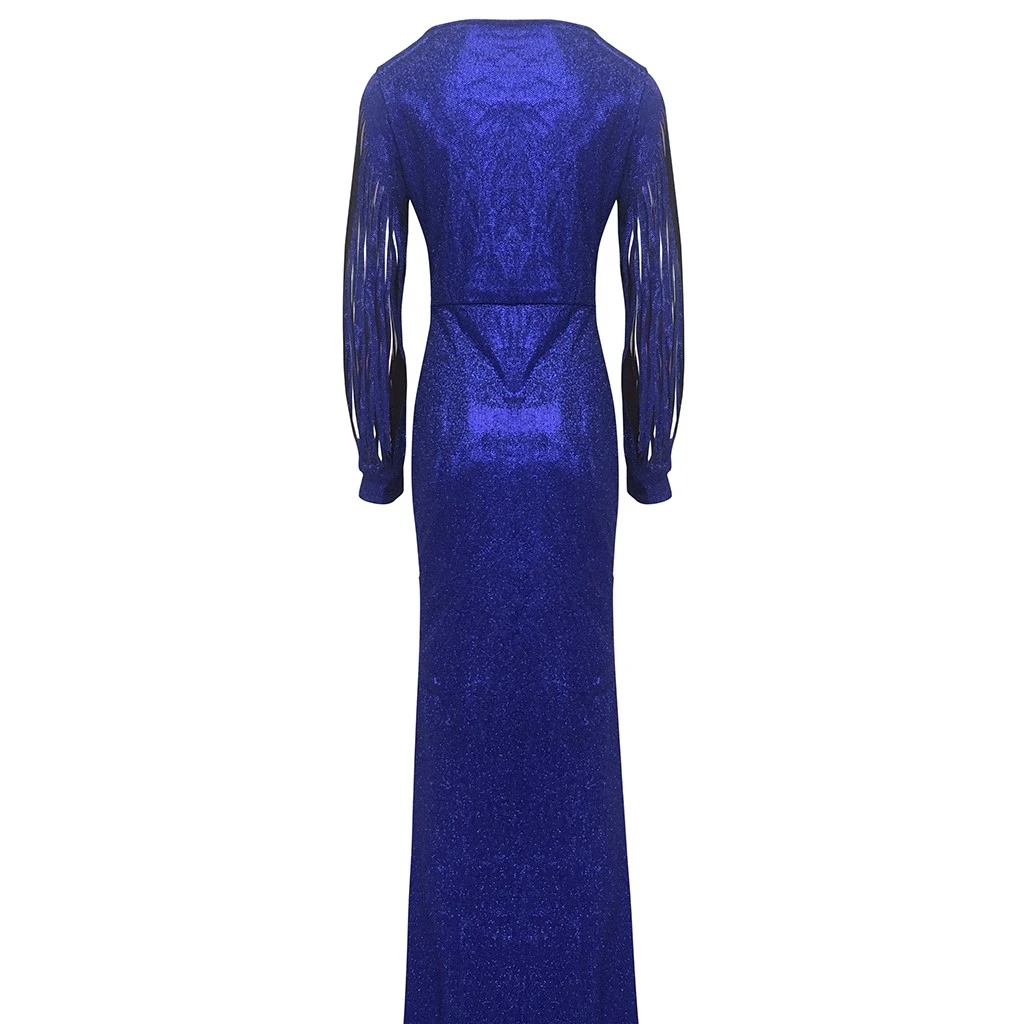 Women Sexy Dress Slim Solid Color Lace Deep Dresses Hollow Lace Long Sleeve Mop Dress Elegant Evening Party Ladies Girls 806