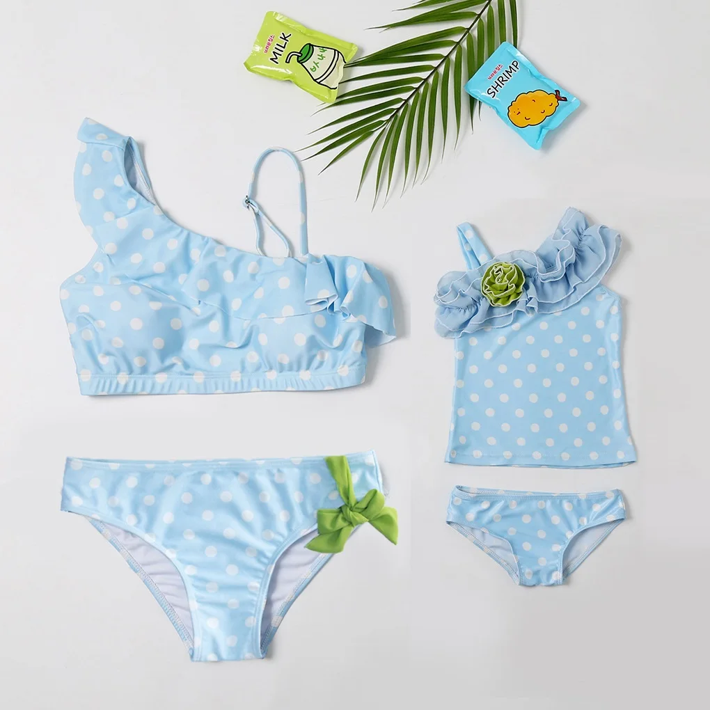 

Oblique Shoulder Swimsuit Mother Daughter Bikini Ruffled Mommy and Me Swimwear Family Matching Clothes Look Mom Baby Bath Suits