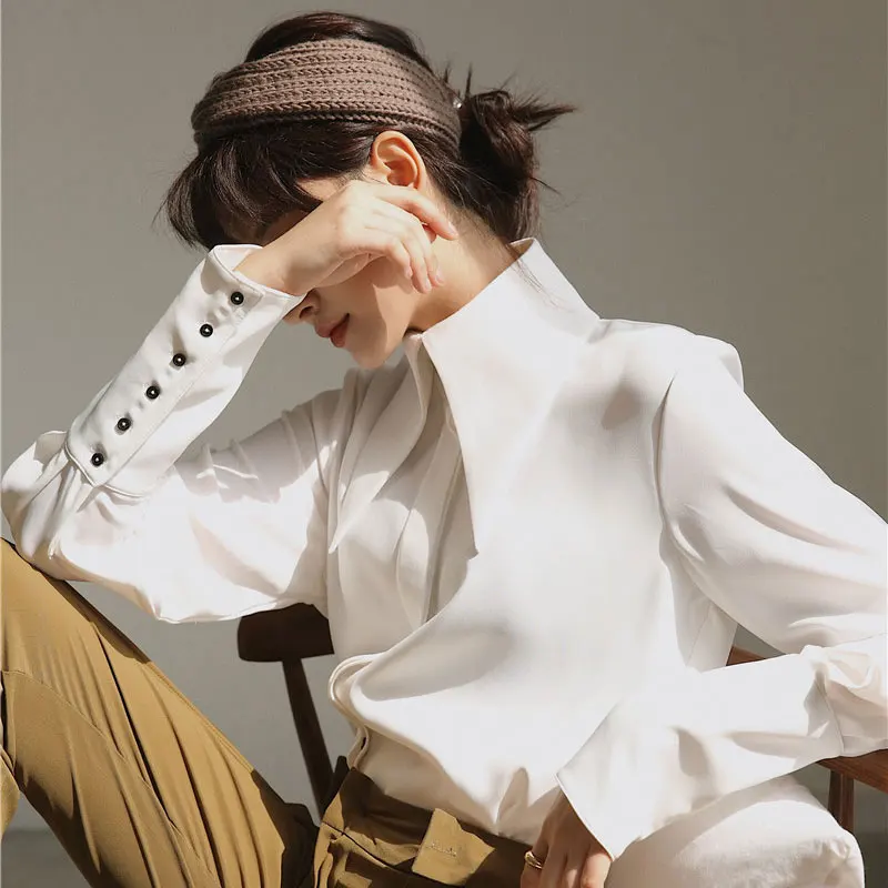 

Spring and Autumn White Blouse Women Long Sleeve Shirt Big Collar Harajuku Women Vintage Shirts