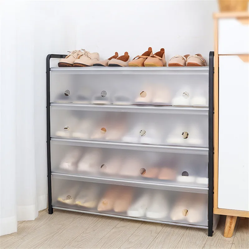 4/5 Tiers Shoe Rack Storage Organizer Cover Detachable Dustproof Shoe Cabinets Home Standing Space-saving Holder Shoes Shelf