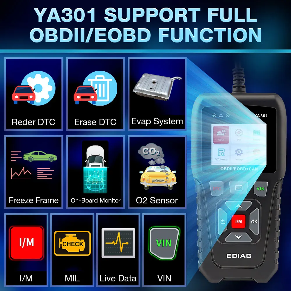Полный считыватель кодов OBDII/EOBD диагностический инструмент Ediag YA301Auto бесплатное