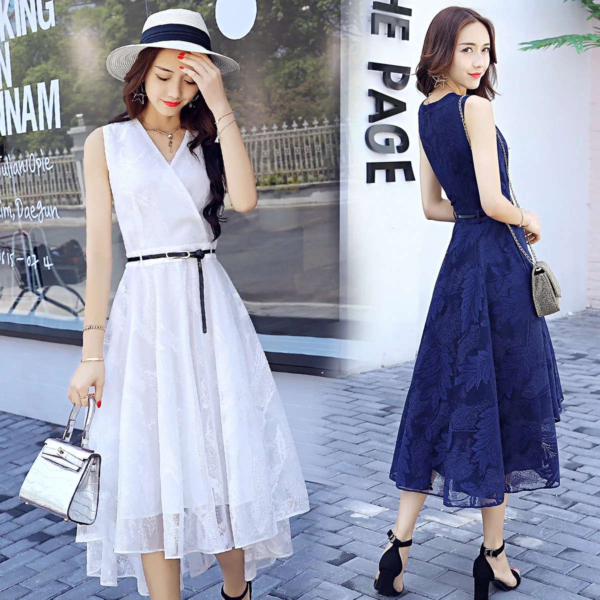 

2019 New Style Fashion Simple Elegant Sleeveless Lace Dress Women's Mid-length Korean-style Summer Slim Fit Slimming Skirt
