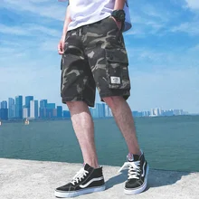 Летние камуфляжные шорты, мужские одноцветные хлопковые повседневные шорты, мужские свободные прямые шорты большого размера до колен