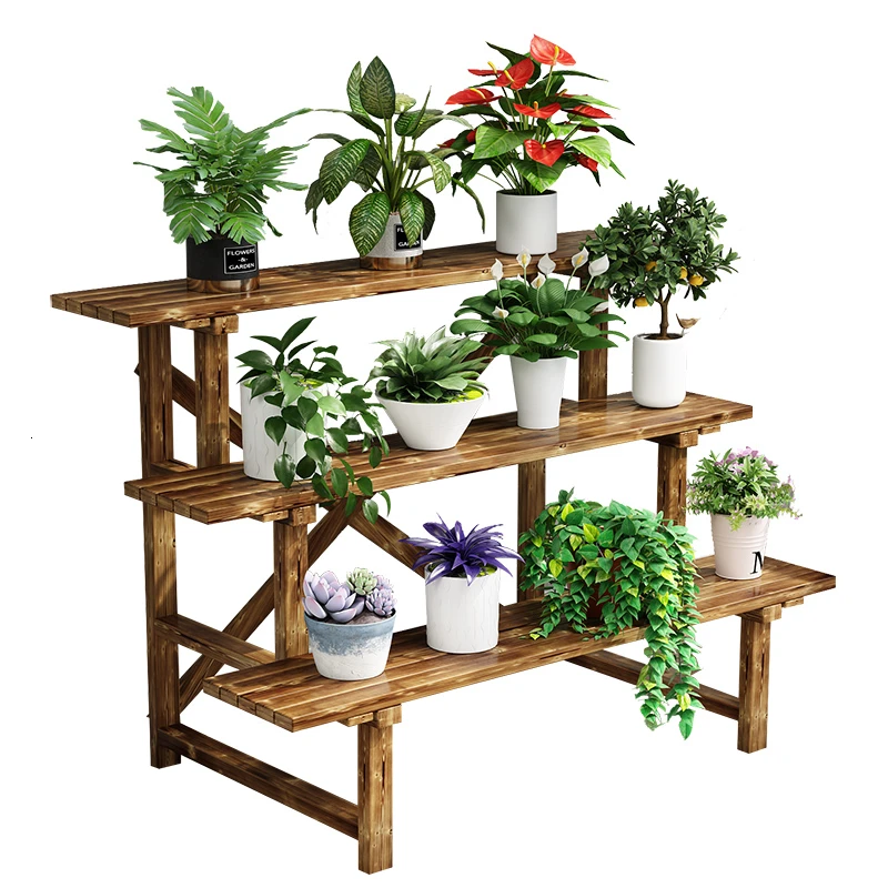 

Multi-storey Ladder Type Simplicity Province Space Ground Flowerpot Frame Solid Wood Balcony Flower Rack