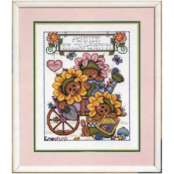 

Sunflower bear baby birth certificate Counted Cross Stitch 11CT 14CT 18CT DIY Cross Stitch Kits Embroidery Needlework Sets