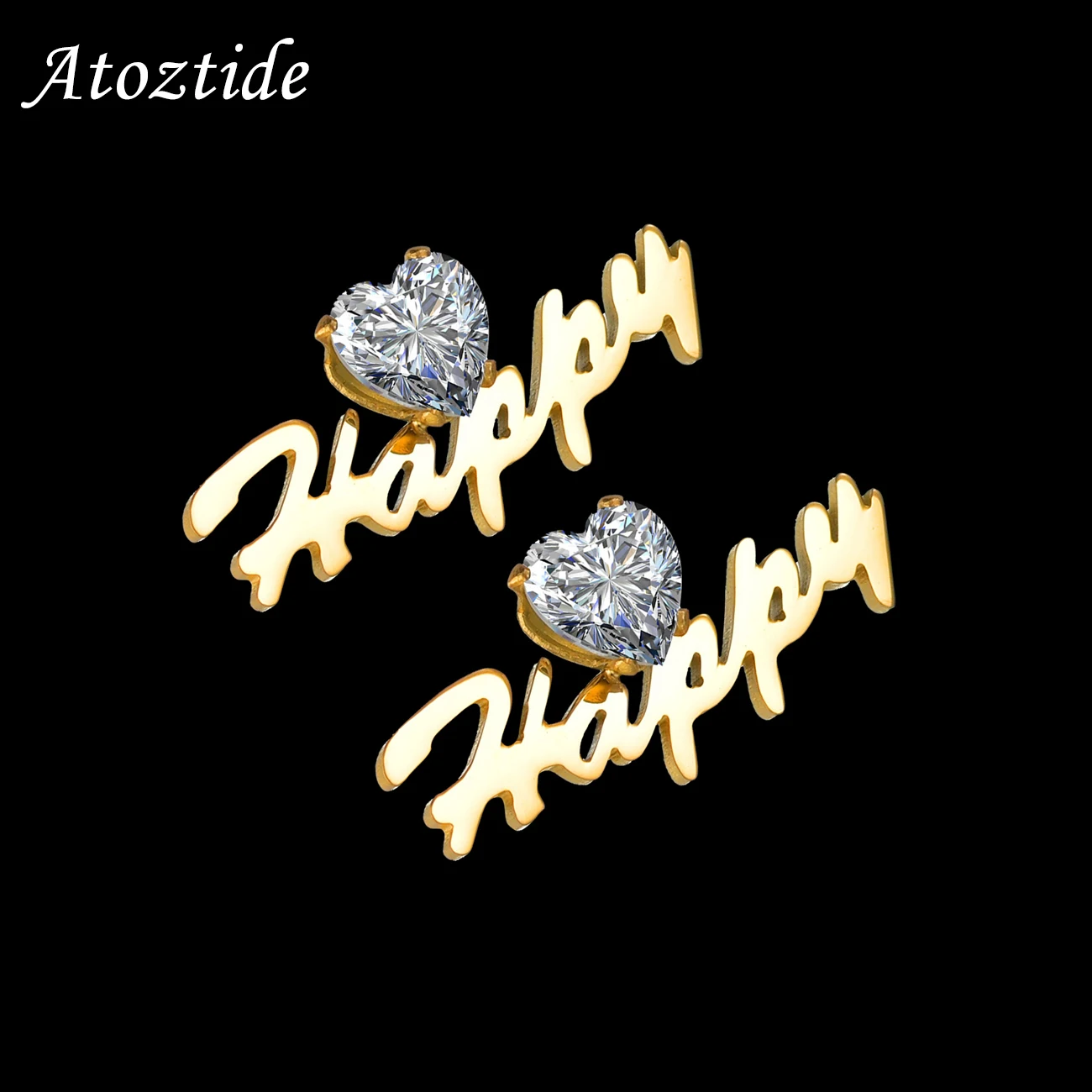 Atoztide-맞춤형 귀걸이, 이름 스테인레스 스틸 글자 하트 화이트 지르콘 여성 패션 스터드 귀걸이 쥬얼리 선물