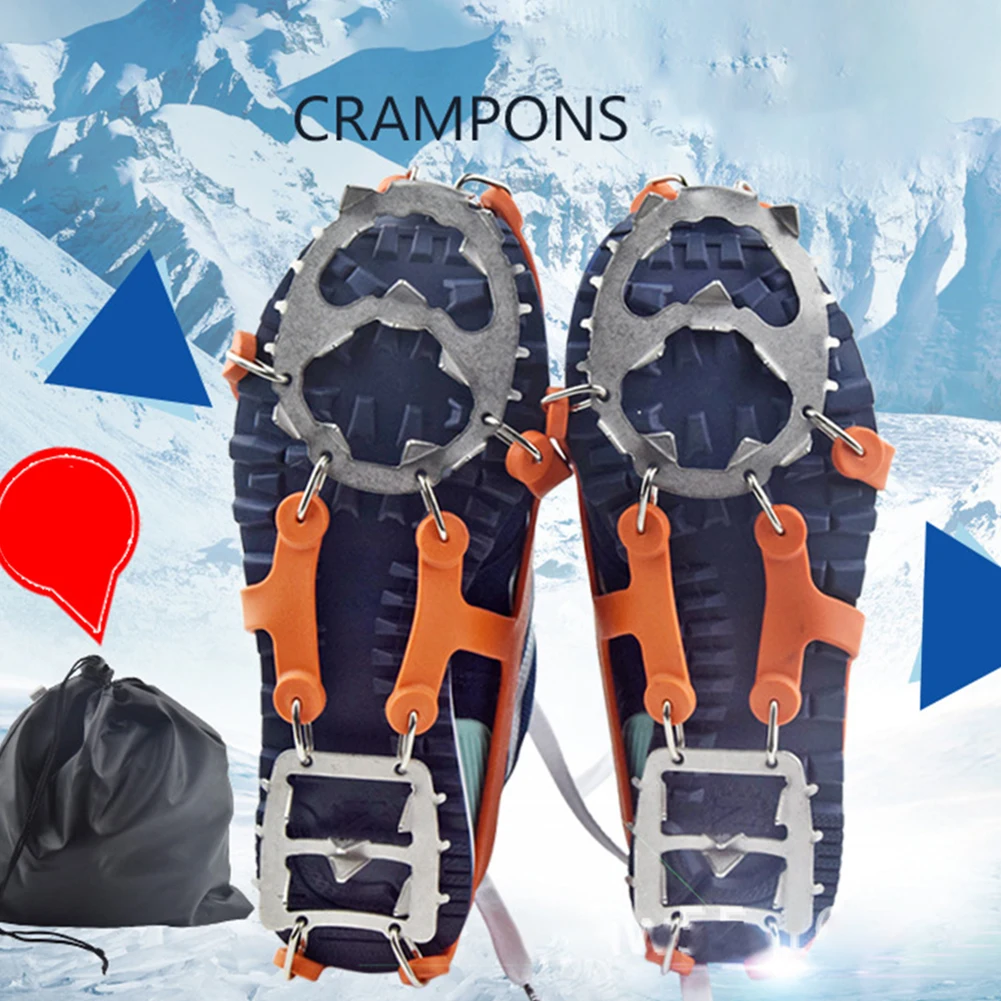 Цепи скалолазание безопасности спортивные Crampon 18 зубьев сталь бутсы ледяной захват Захваты Снег Открытый обуви шипы Нескользящие