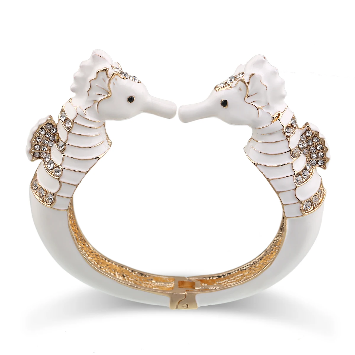 New Arrivals Fashion Statement Enamel Bangle Cuff Bracelet for Women Gold Plated Inlaid Rhinestones Sea Horse Bracelet Pulseira 2