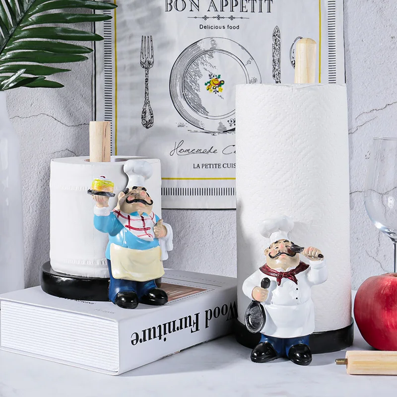 Creative Tissue Holder Resin Double-Layer Chef Figurines Paper