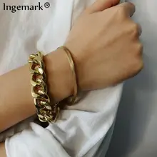 Ingemark очаровательный массивный металлический браслет на цепочке в стиле стимпанк для женщин и мужчин, браслет в стиле бохо со змеиным замком, браслет для друзей, пара ювелирных изделий