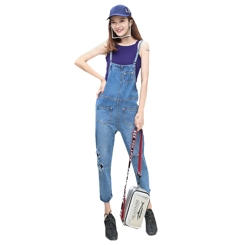 Fashion Denim Romper Womens Jumpsuit Loose One Piece Jumpsuit Ankle- Length Pants Jean Overalls