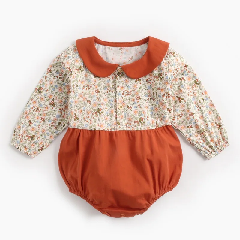 

1Pc Baby Girl Spring And Autumn Long Sleeve Lapel Flower Print Pattern Rompers Baby Girls Cute Cotton Casual Jumpsuits