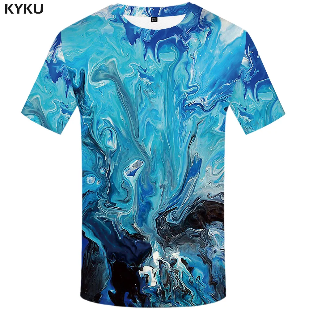 

KYKU Psychedelic T shirt Men Harajuku Shirt Print Blue T-shirts 3d Gothic Funny T shirts Abstract Tshirts Casual Mens Clothing