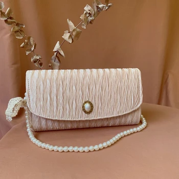

Pearls Velet Satin Rectangular shape Clutch Evening Bag Retro Elegant temperament purse Handbag Fashion Tote Fold ladies Bag