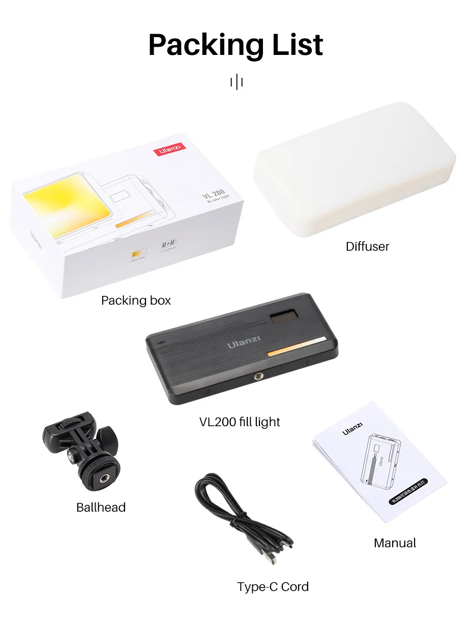 VL200 LED Video Light for Professional 2500K-9000K Dimmable Panel Photography Li