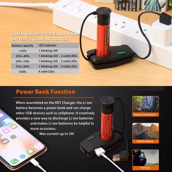 

Hot Portable USB Charging Battery Charger Indicator Key Charger for 21700 20700 18650 Li-ion Battery