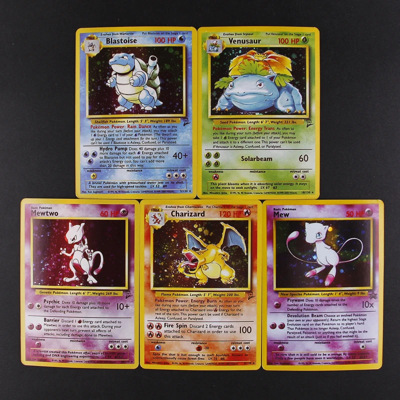 5 шт./компл. 1996 первое издание Pokemon Charizard Blastoise Venusaur Mewtwo Мега флэш коллекция карт битва детские игрушки подарок - Цвет: 5PCS