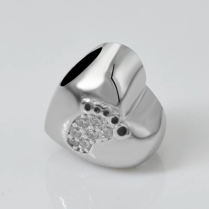 Strollgirl 925 пробы серебряные бусины "следы" в форме сердца Шарм с камнем Fit Pandora браслет женские модные ювелирные изделия