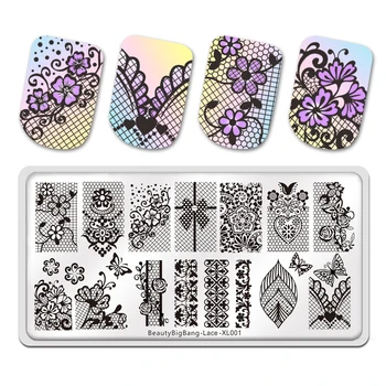 

Beautybigbang Nail Stamping Plates Lace Flower butterfly leaves Heart Theme Image Stainless Steel Template Mold Nail Art Stencil