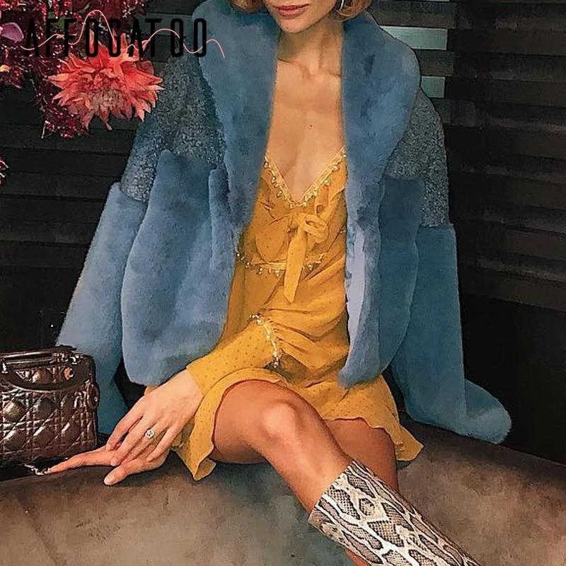 Afogafoo/Модное теплое пальто из искусственного меха, верхняя одежда для женщин на элегантных кнопках, меховое пальто, женские Лоскутные осенне-зимние женские короткие пальто