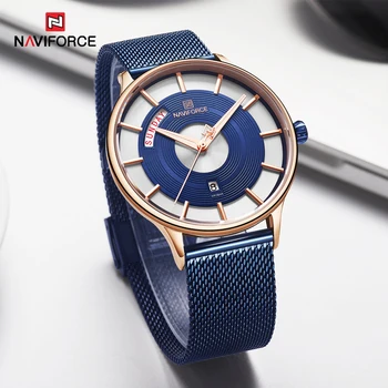 

NAVIFORCE New Men Blue Stainless Steel Watch Men Waterproof Luxury Quartz Wrist Watches Fashion Sport Date Mens Watches Clock