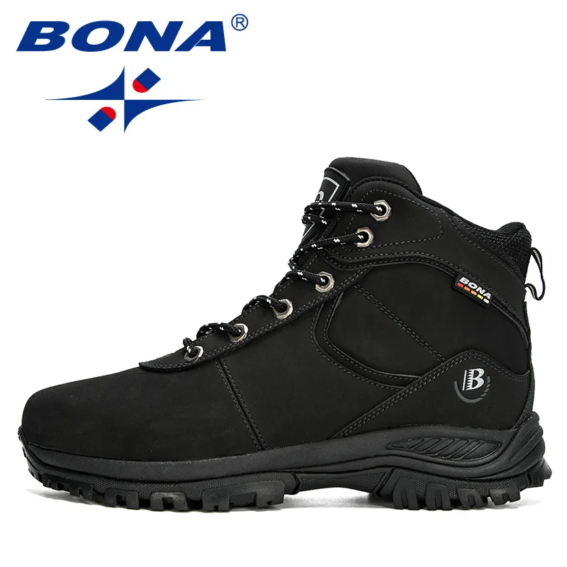 Men Leather Boots BONA Nubuck Leather Winter Boots Men Warm Sneakers Outdoor Anti-Slip Ankle Plush Snow