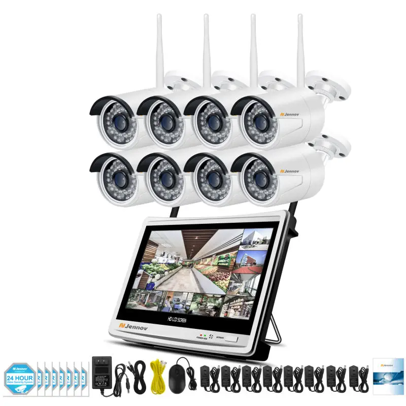 Jennov 8CH 1080P Домашняя безопасность наружная беспроводная CCTV камера безопасности Wifi камера s NVR 12 дюймов ЖК монитор P2P Водонепроницаемая камера - Цвет: 8 Pieces Cameras