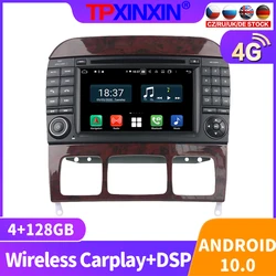 Radio Multimedia con GPS para coche, Radio con reproductor, navegador, estéreo, 128G, Android 10,0, 2DIN, para Mercedes Benz s class 1998   2005 W220