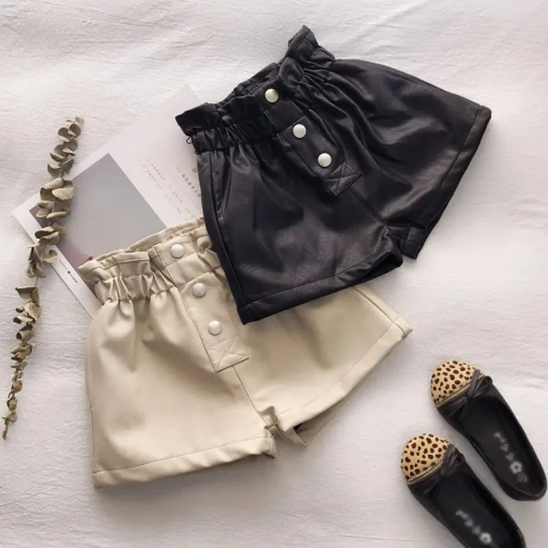 Girls Velvet Leather Shorts Autumn Winter High Waist kids shorts