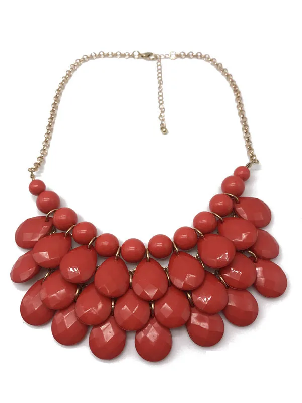 Europe And America Multi-color Water Droplet Surface Cutting Beads Necklace Short Necklace Hand-woven Fan-shaped Resin Necklace