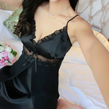 

Sexy Lace Night Dress For Women V-Neck Sleepwear Skirt Silk Nightgown Sleeveless Nightdress Ladies Nightwear Summer Homewear