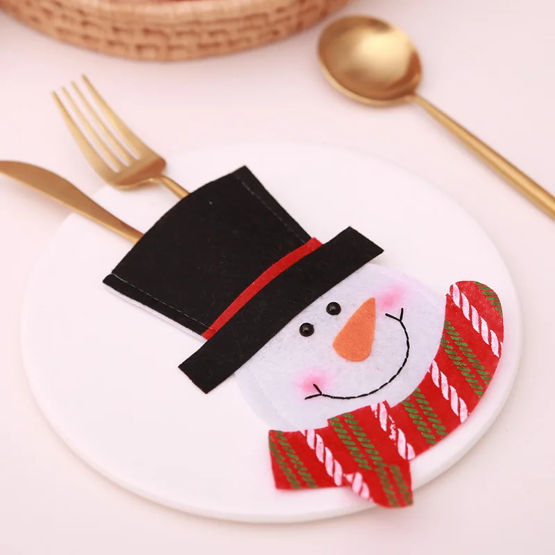 Christmas White Bow Linen Lace Tableware Silverwaser Holder Knife Fork Cover Xmas Ornament Dinner Table Decoration 1/2/4/6/10PCs