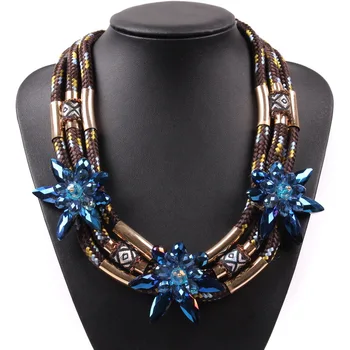 

Fashion New Design Model Choker Collar Jewelry Elegant Rope Chain Crystal Flower Chunky Statement Necklace for Women