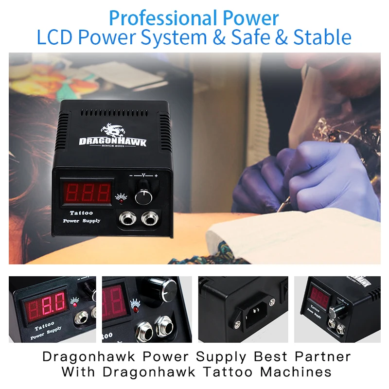  Professional Kit 2 Machine Gun 10 Color Inks Power Supply Complete Tattoo Kits
