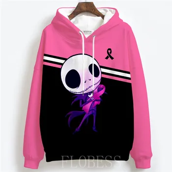 

New 2020 Baby Jack Skellington Hugs Ribbon Breast Cancer Awareness All Over Printed Women Hoodie