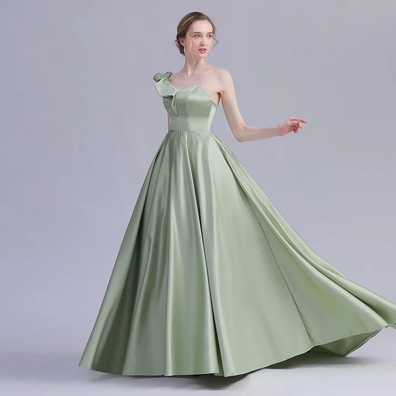 Light Green SSYFashion новинка, вечернее платье, для банкета элегантное вечернее платье на одно плечо с авокадо Зеленые атласные длинное платье на выпускной, торжественное платье на заказ Vestido De Noche - Цвет: Light Green