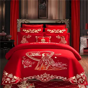 

2019 New Products Red Background Wedding Bedding Sets Series High Quality Duvet Cover Sets queen/king Size
