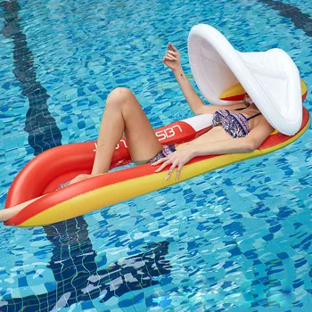 

Adult inflatable pool sun lounger floating row with awning swimming ring water floating bed anti-rolling swimming ring swimming