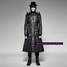 Punk Rave winter Steampunk men's visual splicing pointed cone decoration thickened long leather coat y699